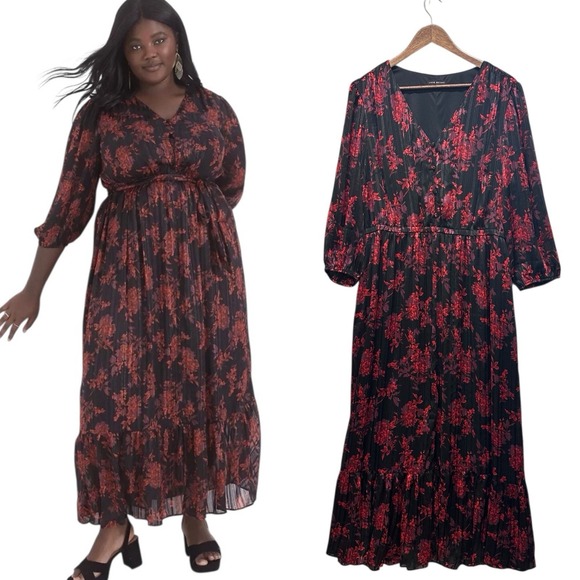 Lane Bryant Womens Sz 14 Long Sleeve V Neck Maxi Romantic Feminine Sheer‎ Lined - Picture 1 of 14